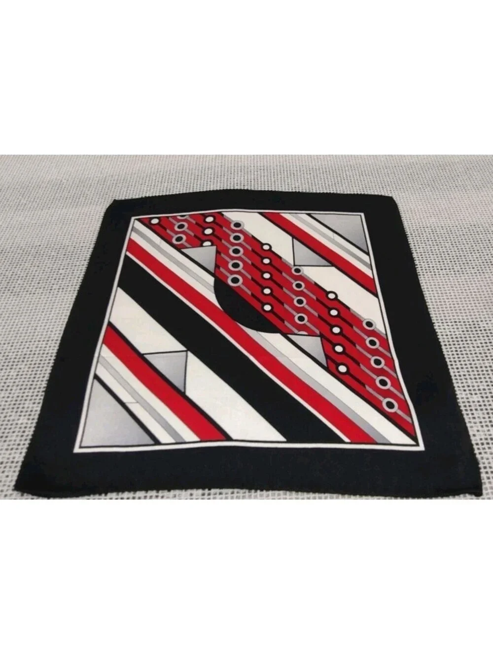 Vintage Silk Hankie Black White Red Handkerchief 70s 80s Does 1920s 30s Art Deco